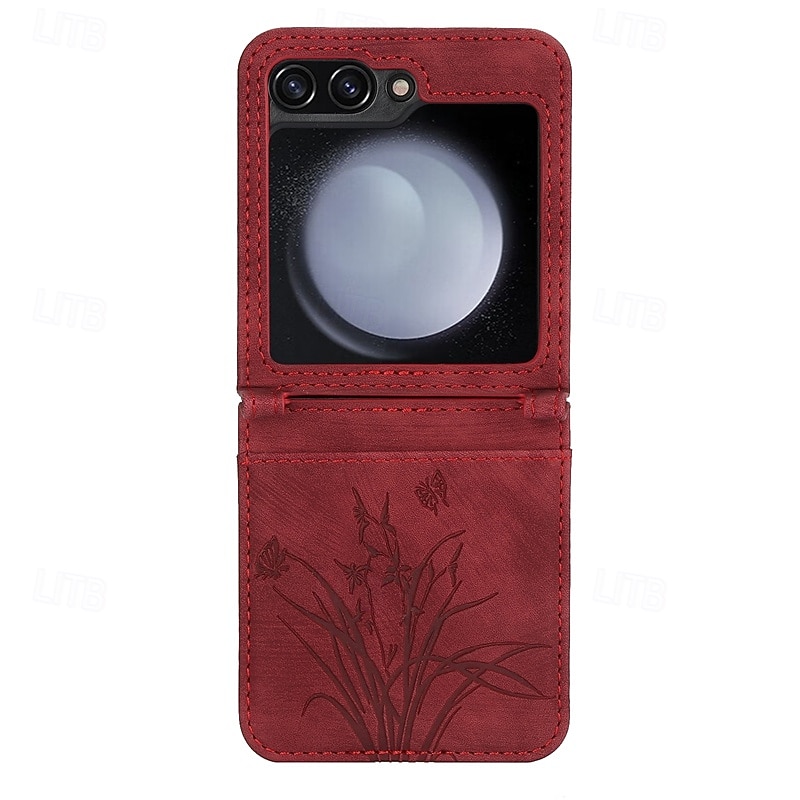 Phone Case For Z Flip 7 Z Flip 6 Z Flip 5 Z Flip 4 Z Flip 3 Back Cover with Stand Holder Card Slot Shockproof Retro TPU PU Leather2