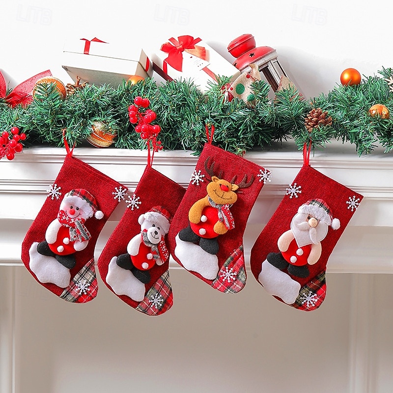 Christmas Stocking Gift Bags, Santa & Snowman Design for Candy and Presents, Holiday Tree Decorations
