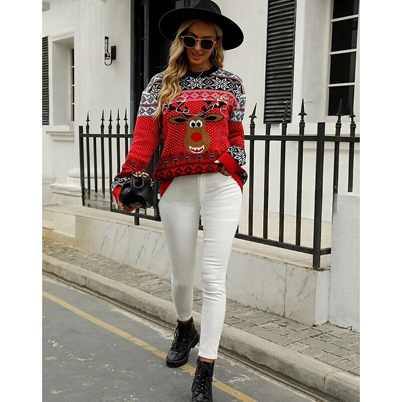 Reindeer Ugly Christmas Sweater Pullover Jumper Women's Christmas Funny Knitted Pattern Adults Christmas Carnival Christmas Party Top3