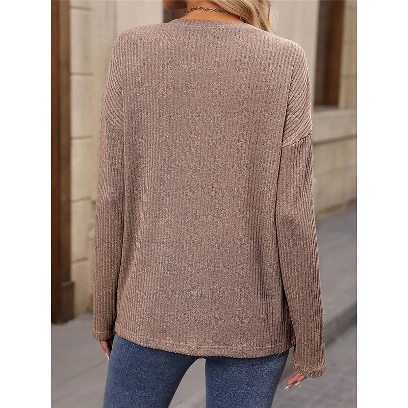 Women's Shirt Blouse Solid Color Basic Casual Long Sleeve V Neck Regular Tops Daily Buttons Black Pink Army Green Khaki Fall Winter2