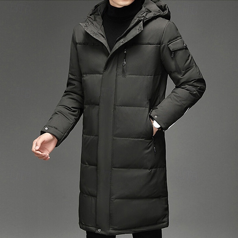 Men's Winter Coat Down Jacket Puffer Jacket Padded Jacket Pocket White Duck Down Vacation Daily Wear Date Long Fashion Casual Comfortable Thermal Warm Fall & Winter Solid / Plain Color Black Brown2
