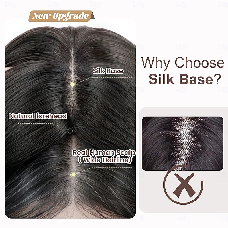 Hair Toppers for Women Real Human Hair, 14 Inch Scalp Line Hair Toppers Hair Pieces for Thinning Hair Parting, 100% Real Human Hair Toppers 1.5"x5" Silk Base Medium Brown Can Be Curled #44