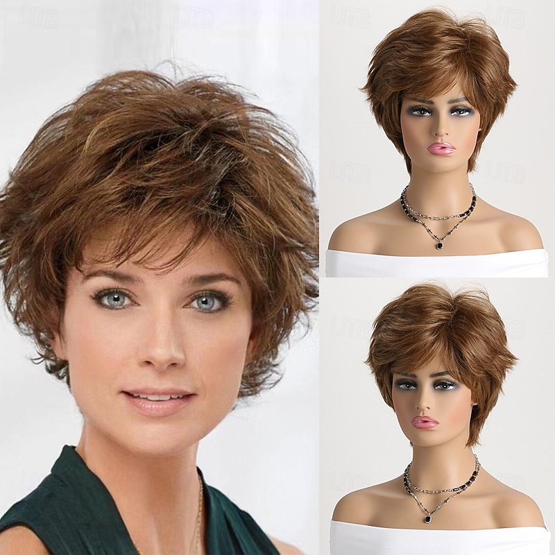 Lisa Rinna Inspired Wigs Pixie Layered Short Brown Wig Short Hair Wigs for White Women Cosplay Daily Party Wigs