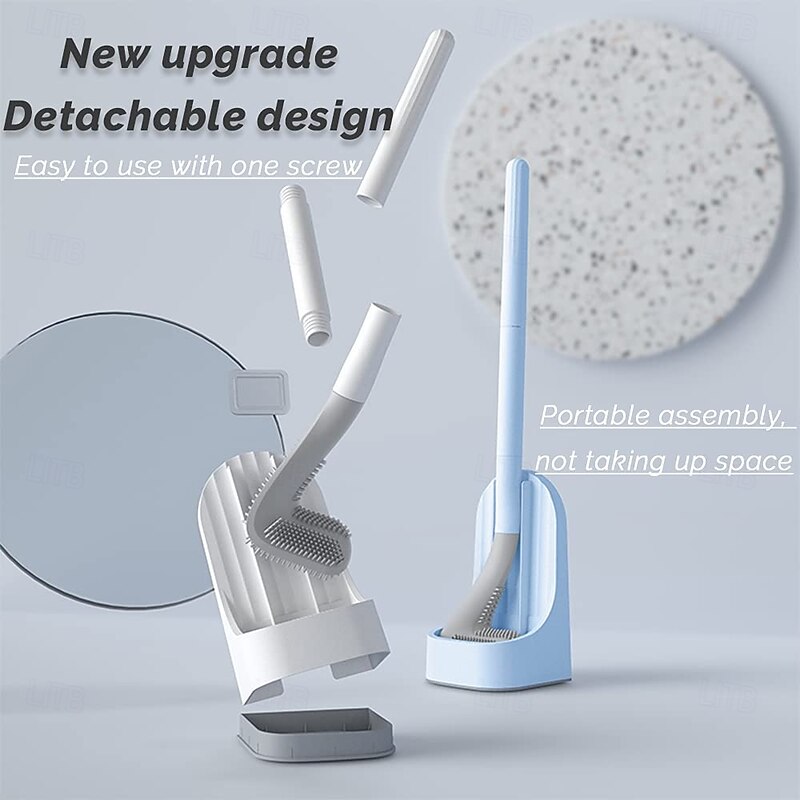 Golf Toilet Brush and Holder Set,New Base Long-Handled Toilet Brush,No Dead Ends Golf Toilet Brush Set Wall-Mounted,Deep Cleaning Silicone Toilet Bowl Brush with Non-Slip Long Handle2