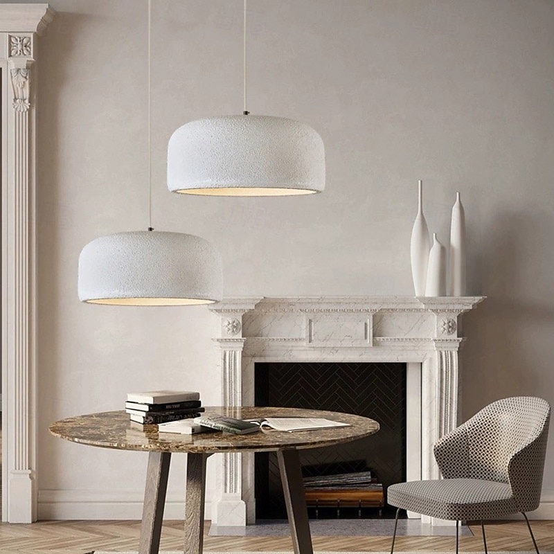 Wabi-sabi Dome Taupe White Resin Pendant Light Faux Concrete Pendant Light Hanging Lamp Height Adjustable 40/60cm 85-265V3