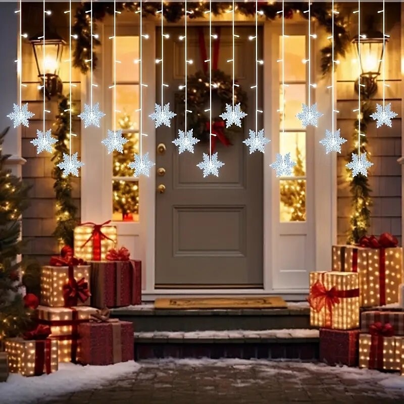 Christmas Snowflake LED Curtain String Lights 3.5M 96 LEDs, 8 Modes Icicle Fairy Lights for Indoor/Outdoor Christmas, Party & Home Decor EU/UA/AU/UK Plug2