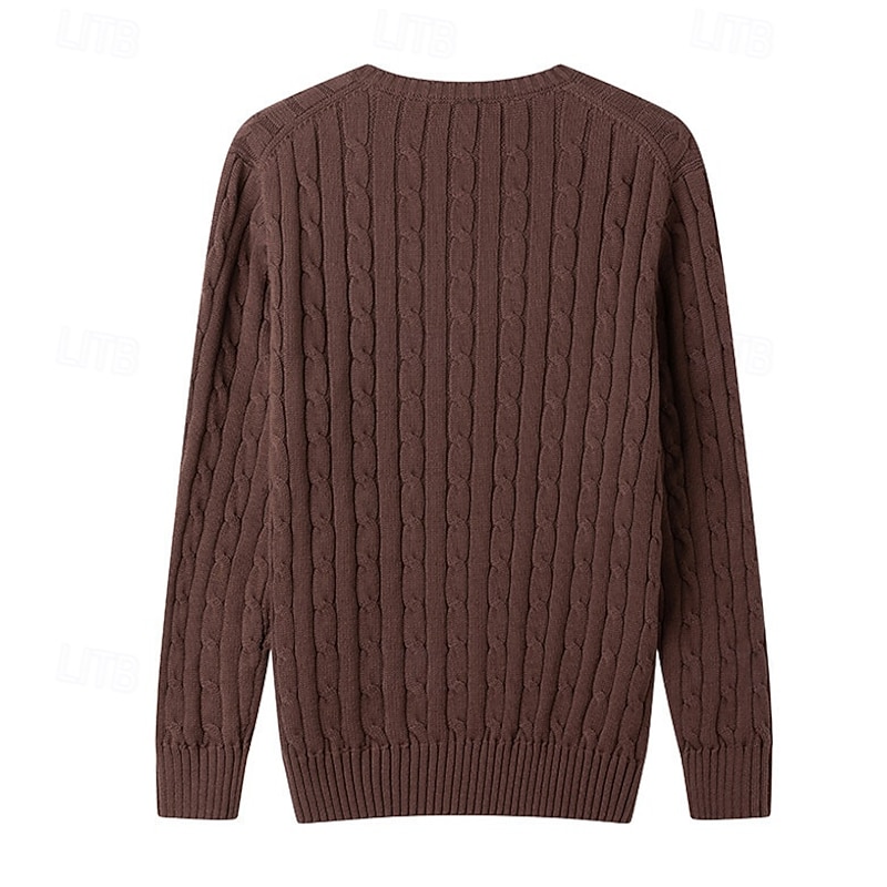 Men's Pullover Sweater Jumper Cropped  Sweater Knit Sweater Ribbed Cable Knit Knit Regular Knitted Plain V Neck Fashion Casual Daily Wear Date Clothing Apparel Fall & Winter Dark Navy Dark Green M L2