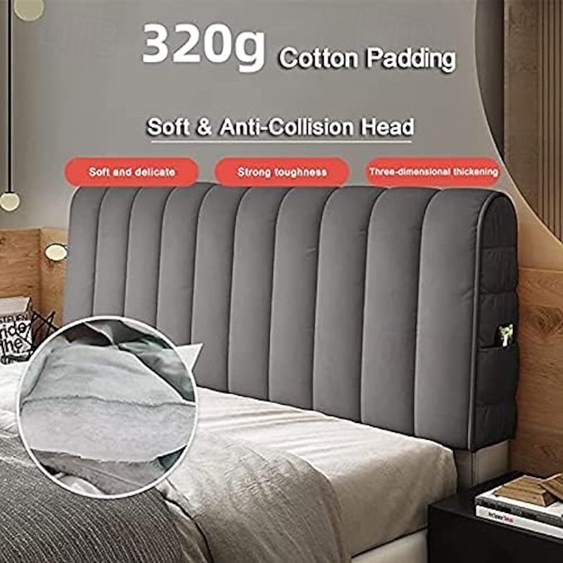 Headboard Covers Slipcover, Stretch Bed Headboard Covers, Small Square Jacquard Dustproof Protector Cover for Upholstered Headboard4