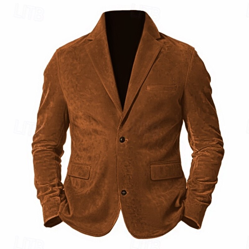 Men's Faux Suede Jacket Faux Suede Blazer Business Cocktail Party Wedding Party Fashion Casual Fall / Winter Polyester Faux Suede Plain Pocket Buttons Comfortable Single Breasted Blazer Brown Green3