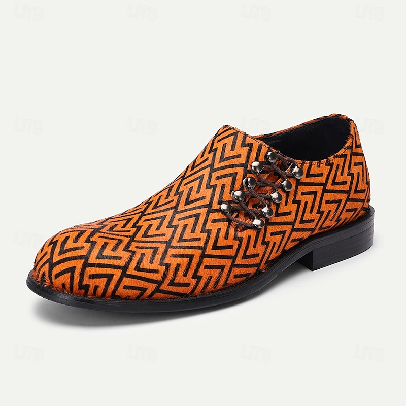 Men's Geometric Pattern Leather Dress Shoes – Premium Cowhide with Horsehair Lace-Up Oxfords for Formal Occasions2