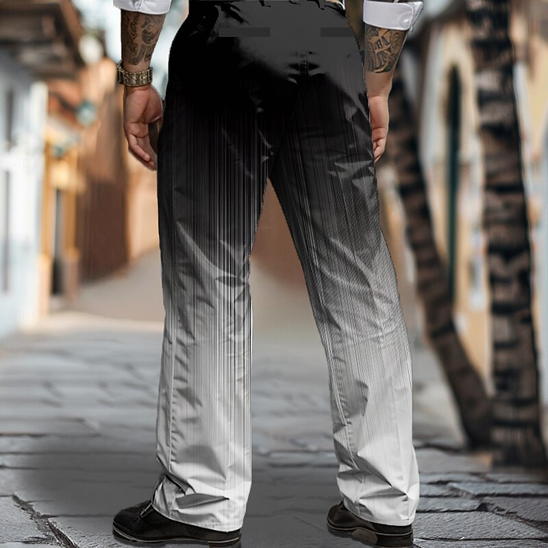 Men's Ombre Dress Pants Mid Waist Business Casual Formal Outdoor Dailywear Zipper Pocket Straight Leg Trousers Summer Spring Fall 3D Print Black Wine Blue2