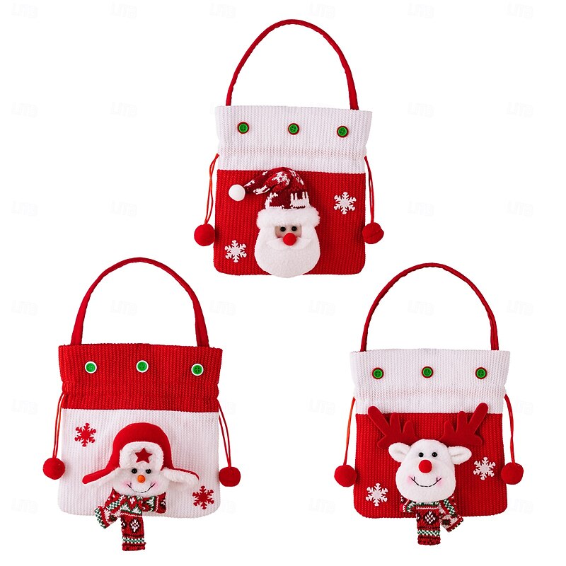 Christmas Gift Bags, Adorable Cartoon Santa and Snowman Tote Bags, Festive Apple-Shaped Holiday Gift Bags for Kids and Adults, Perfect for Xmas Decorations and Present Wrapping3