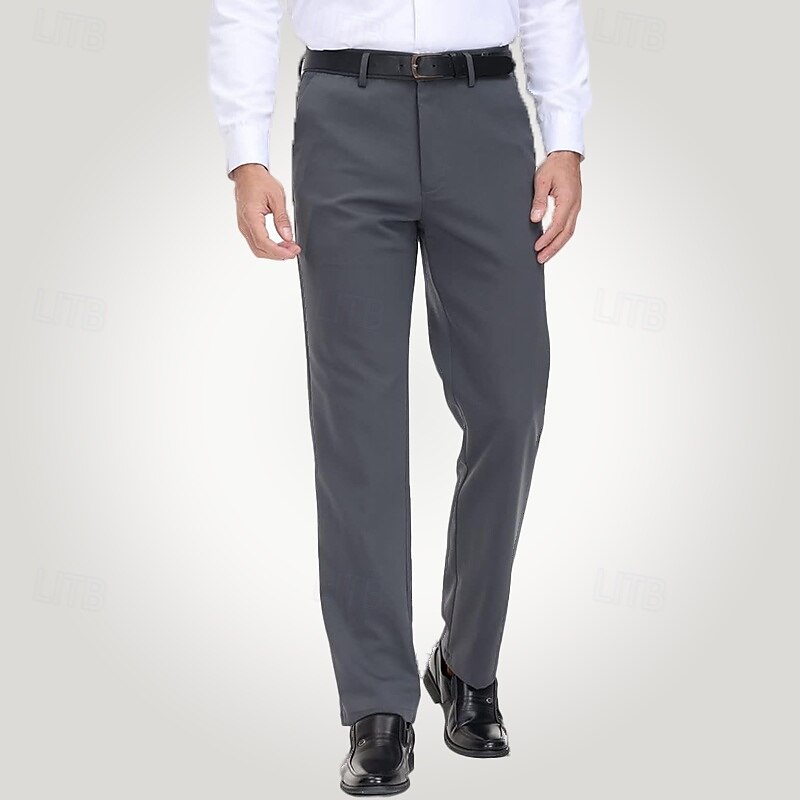 Black Grey Men's Dress Pants Homecoming Long Pants Solid Color Micro-elastic Standard Fit4