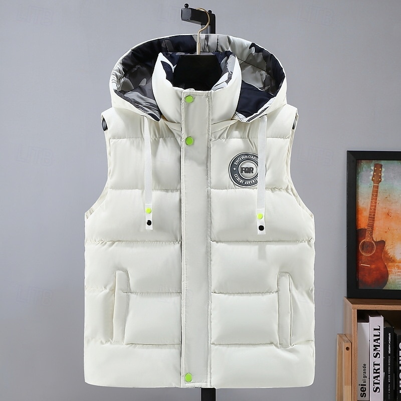 Men's Puffer Vest Hoodie Vest Padded Gilet Quilted Vest Daily Date Vacation Fashion Casual Fall & Winter Pocket Polyester Warm Comfortable Graphic Zipper Hooded Regular Fit Black White Blue Gray Vest