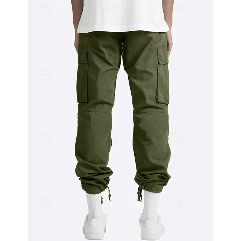 Men's Cargo Pants Cargo Trousers Joggers Drawstring Elastic Waist Plain Comfort Soft Outdoor Daily Going out Fashion Casual Black Light Green2