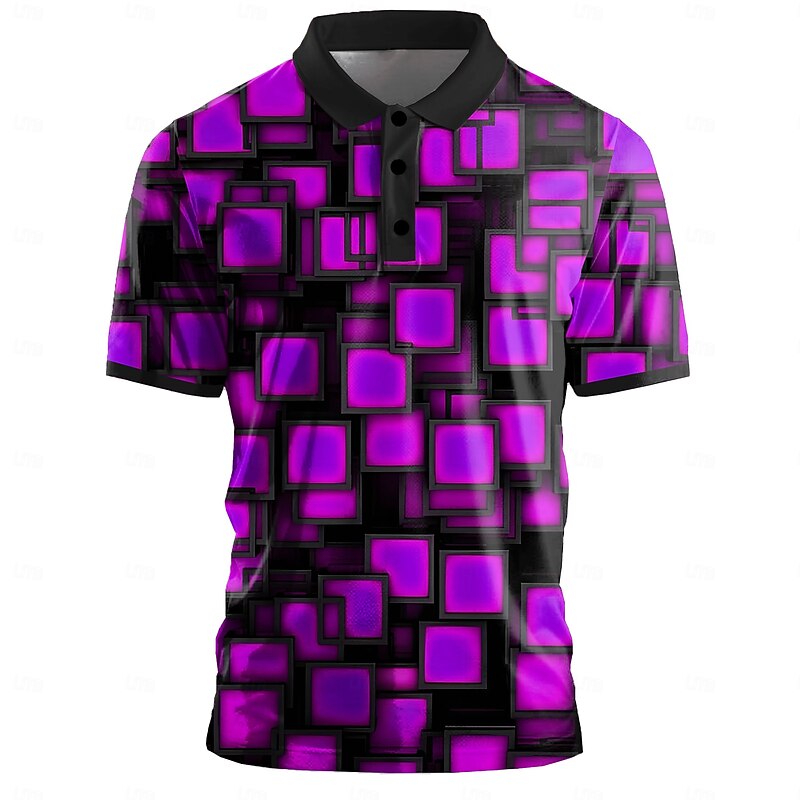 Men's Graphic Golf Shirt Short Sleeve Polo Shirts Collared Shirts Casual Vacation Wear Rave Wear Party Outfits Buttons 3D Print Summer Black Yellow Red