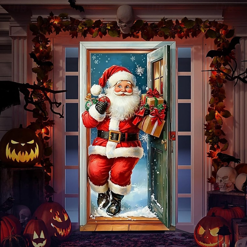 Christmas Door Decorations Door Covers Nativity Scene Xmas Snowman Door Tapestry Door Curtain Decoration Backdrop Indoor/Outdoor Door Banner for Front Door Farmhouse2
