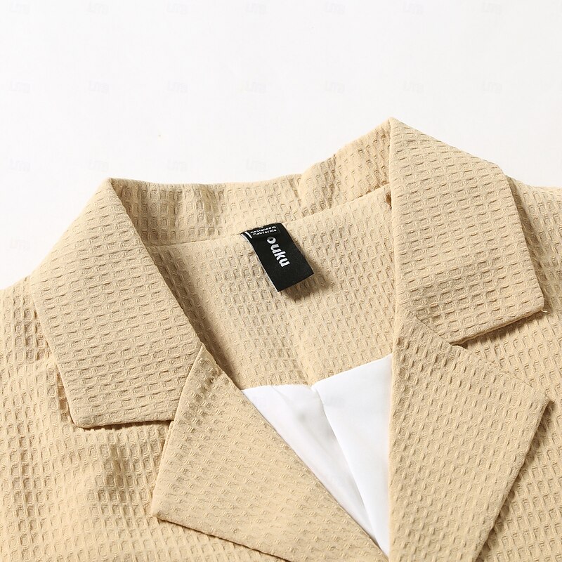 Men's Waffle Jacket Blazer Jacket Formal Wedding Anniversary Elegant Fashion Spring &  Fall Waffle Fabric Plain Single Breasted Two-button Blazer Dark Brown Black Dark Green khaki4