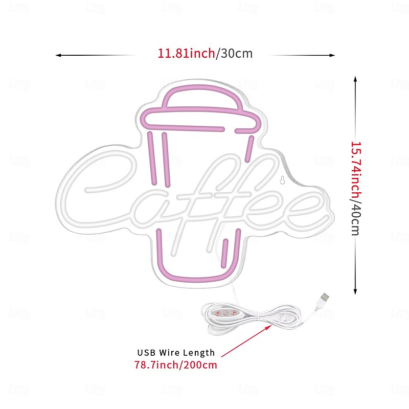 Coffee Neon Sign - Pink & White LED Neon Light for Cafe, Bar, Restaurant, USB Powered Wall Decor for Bedroom, Pub, Birthday Party2