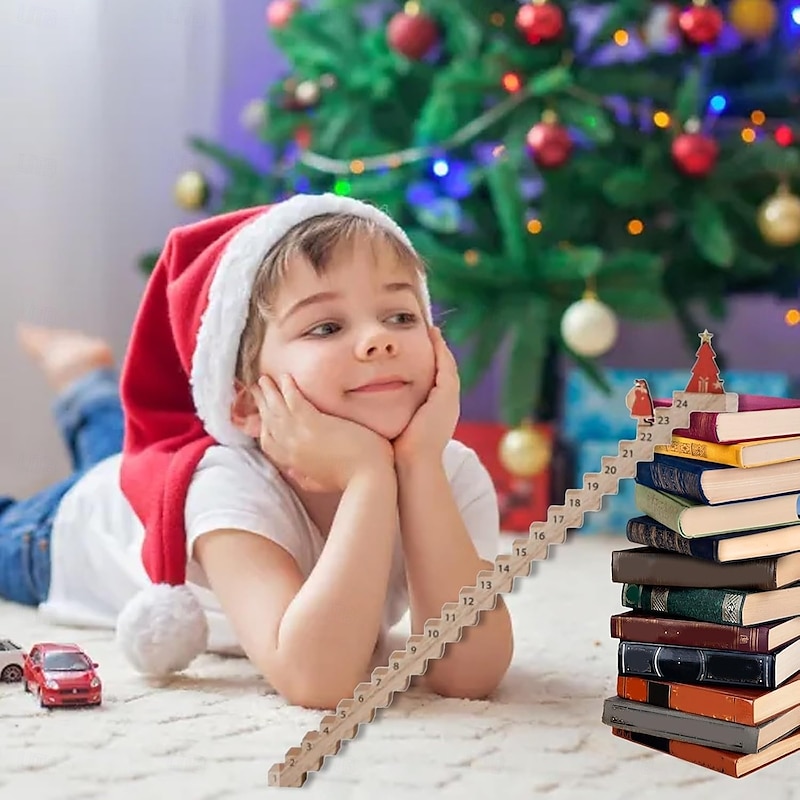 Christmas Climbing Santa Wooden Advent Calendar 24 Days, Santa Climbing Staircase Countdown Calendar 2025, Santa's Staircase Countdown Calendar, Santa Climbing Stairs, Christmas Decorations2