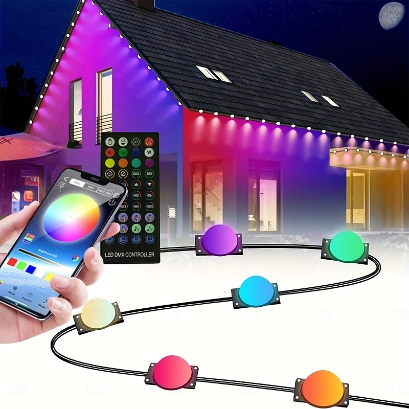 USB interface Black Permanent Eaves Light, LED String Eternity Lights 49ft 50 LEDs with Bluetooth APP with IR44 Key Controller RGBIC Intelligent Light IP65 Waterproof Roof Christmas Holiday Outdoor2