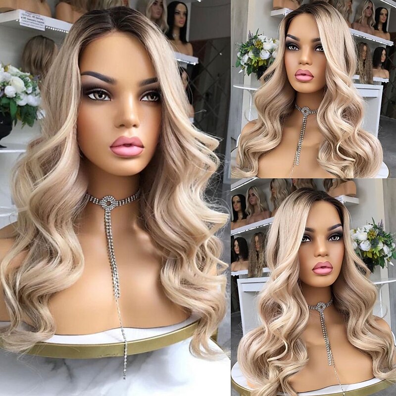 Remy Human Hair 13x4 Lace Front Wig Free Part Brazilian Hair Wavy Blonde Wig 130% 150% Density Ombre Hair Glueless Pre-Plucked For Women Long Human Hair Lace Wig