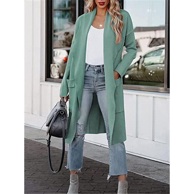 Women's Coat Outdoor Street Daily Wear Fall Winter Long Coat Regular Fit Thermal Warm Breathable Stylish Casual Jacket Long Sleeve Plain with Pockets Black White Green