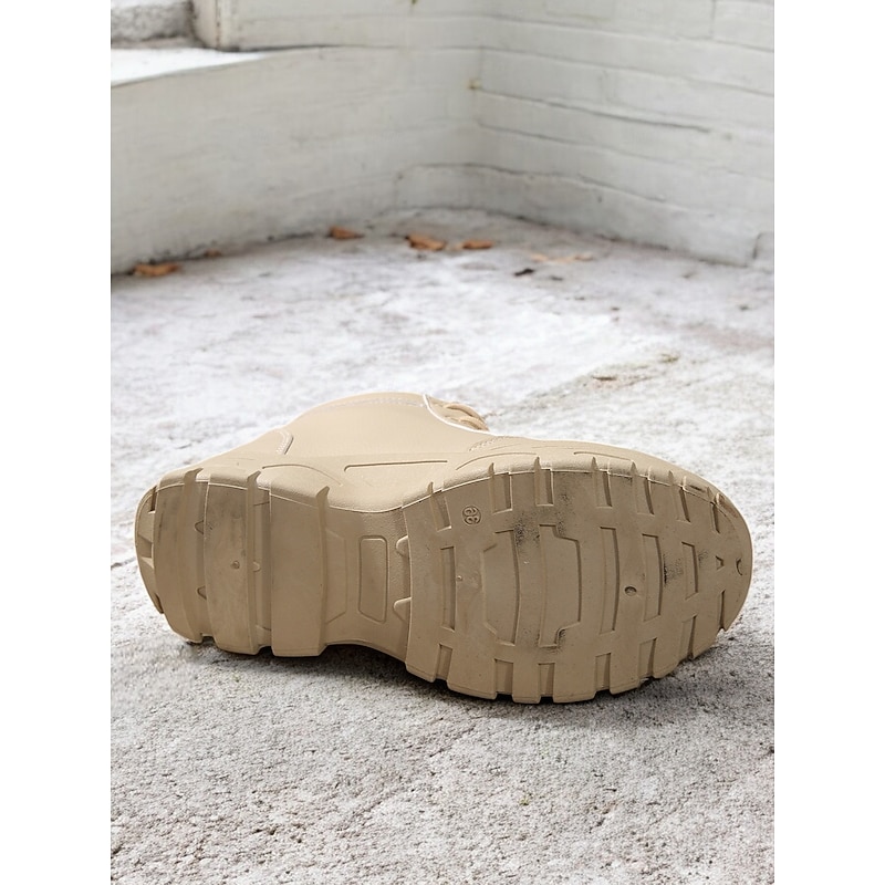 Women's Beige Lace-Up Ankle Boots with Warm Plush Lining – Winter Outdoor Footwear with Rugged Sole and Buckle Detail3