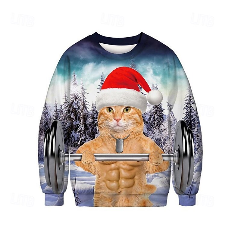 Christmas Animal Cat Dog Pullover Funny Christmas Sweatshirt 3D Print 3D Christmas Funny For Couple's Men's Women's Adults' Christmas Carnival 3D Print Party Festival2