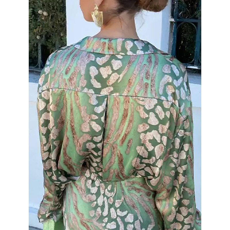 Women's Elegant Shirt Pencil Long Sleeve V Neck Ombre Print Vacation Date Pink Green Spring Regular Fit4