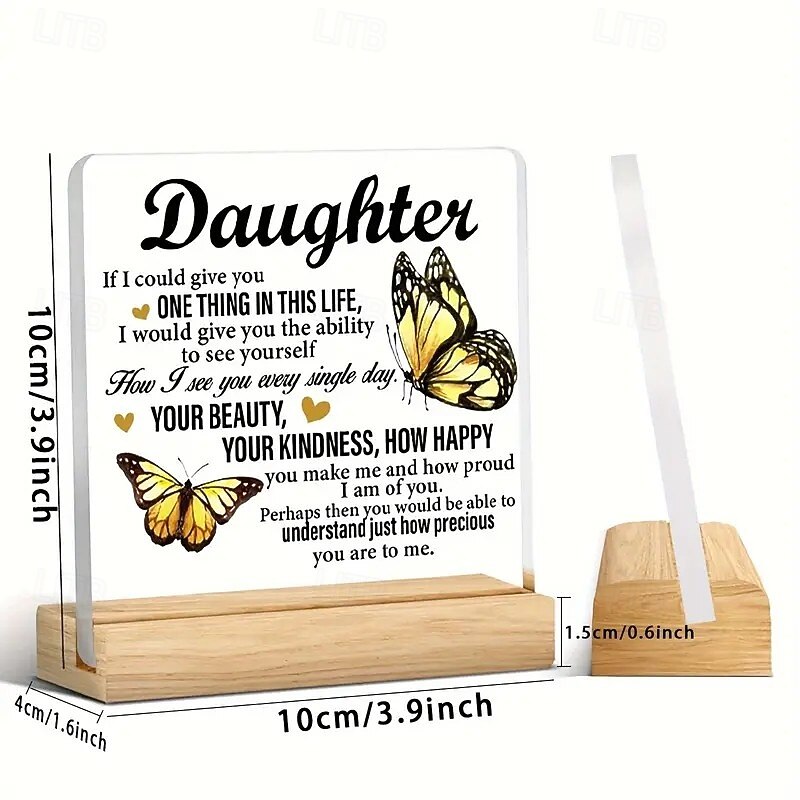 Acrylic Plaque with Wooden Base, Meaningful Gift from Son or Daughter to Mom, Commemorative Desk Sign, Thoughtful Keepsake with Wooden Stand3