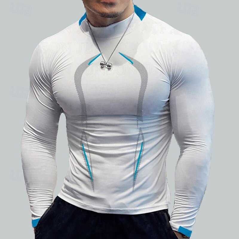 Men's Compression Shirt Athletic Shirt Gym Shirt Fitness Shirt Padded Compression Shirt Long Sleeve Tee Tshirt Casual Athleisure Fall Color Block Quick Dry Soft Breathable Gym Workout Walking Jogging2