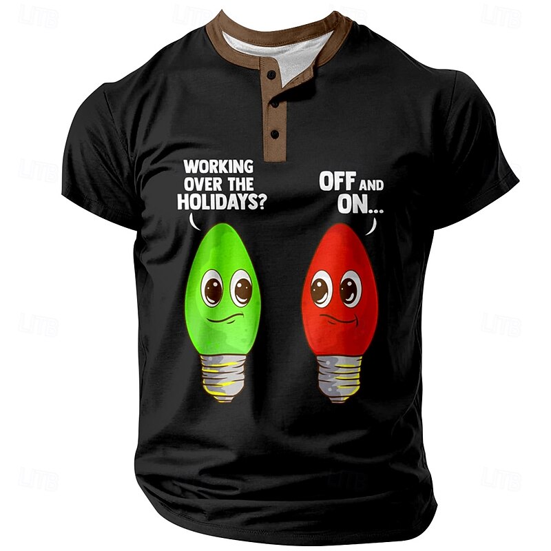 Men's Christmas Funny Lanterns T Shirt Short Sleeve 3D Print Fashion Athleisure Street Sports Outdoor Festival Summer Spring Black Henley Henley T-Shirt