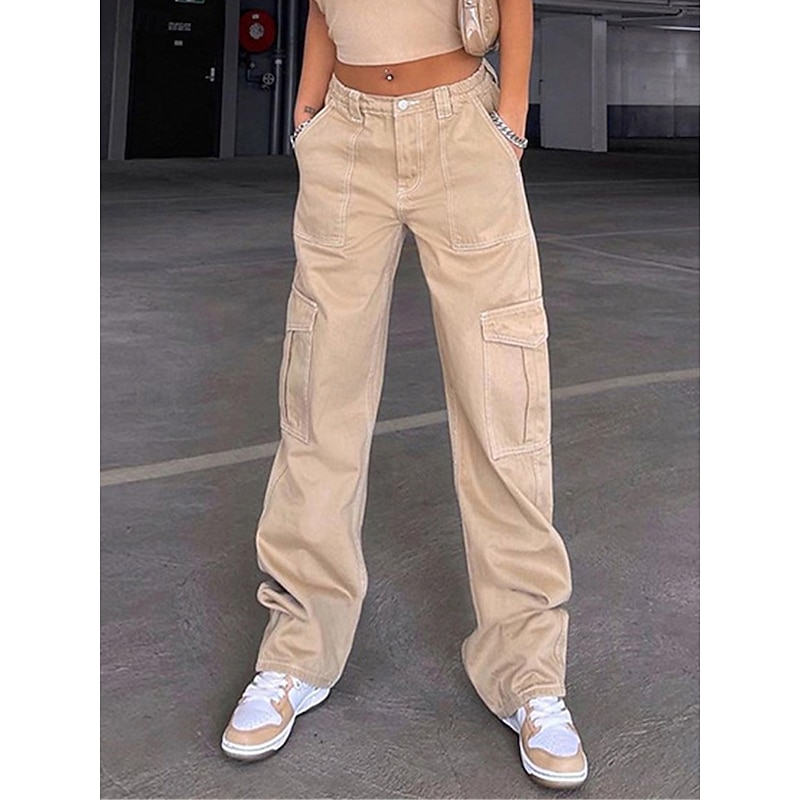 Women's Cargo Pants Fashion Streetwear Full Length High Waist Plain Multi Pocket Comfy Soft Comfortable Micro-elastic Outdoor Street Black Khaki Gray Spring &  Fall Regular Fit2