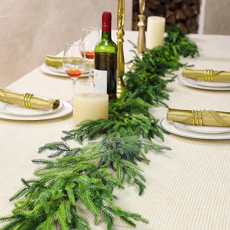Christmas Garland Artificial Norfolk Pine Garlands, Real Touch Winter Pine Garland, Green Artificial Greenery Garland for Table, Mantle, Wall, Indoor, Outdoor Christmas Decorations