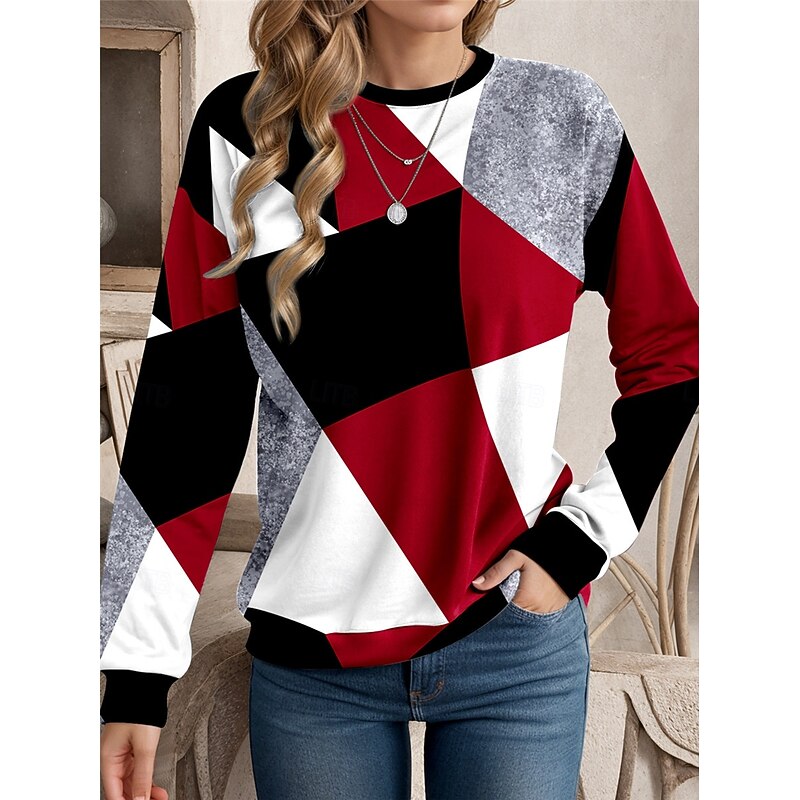 Women's Sweatshirt Geometric Street Dailywear Print Casual Crew Neck Long Sleeve Micro-elastic Fall Winter Comfrt Breathable Soft Fabric