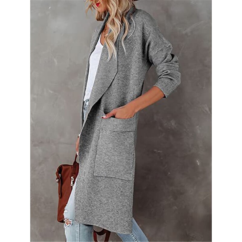 Women's Winter Coat Outdoor Street Daily Wear Fall Winter Long Coat Regular Fit Thermal Warm Breathable Stylish Casual Jacket Long Sleeve Solid Color with Pockets Black White Green3