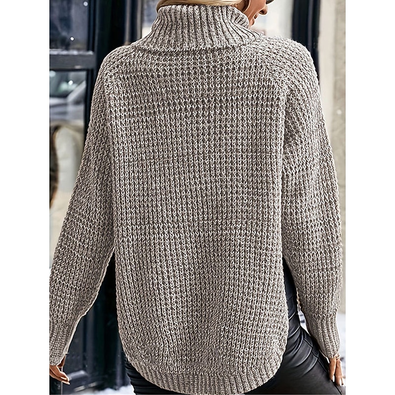 Women's Sweater Pullover Sweater Jumper Casual Soft Pure Color Chunky Turtleneck Split Knitted Long Sleeve Regular Tops Knit Outdoor Daily Weekend Khaki Fall Winter2