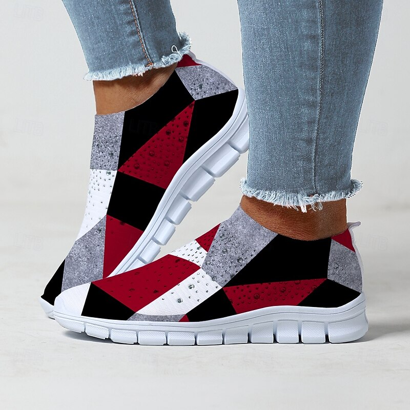 Women's Abstract Art Print Slip-On Sneakers - Breathable Flyknit Casual Shoes for Everyday Wear and Comfort2