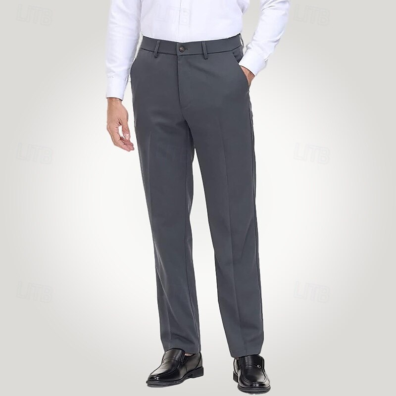 Black Grey Men's Dress Pants Homecoming Long Pants Solid Color Micro-elastic Standard Fit3