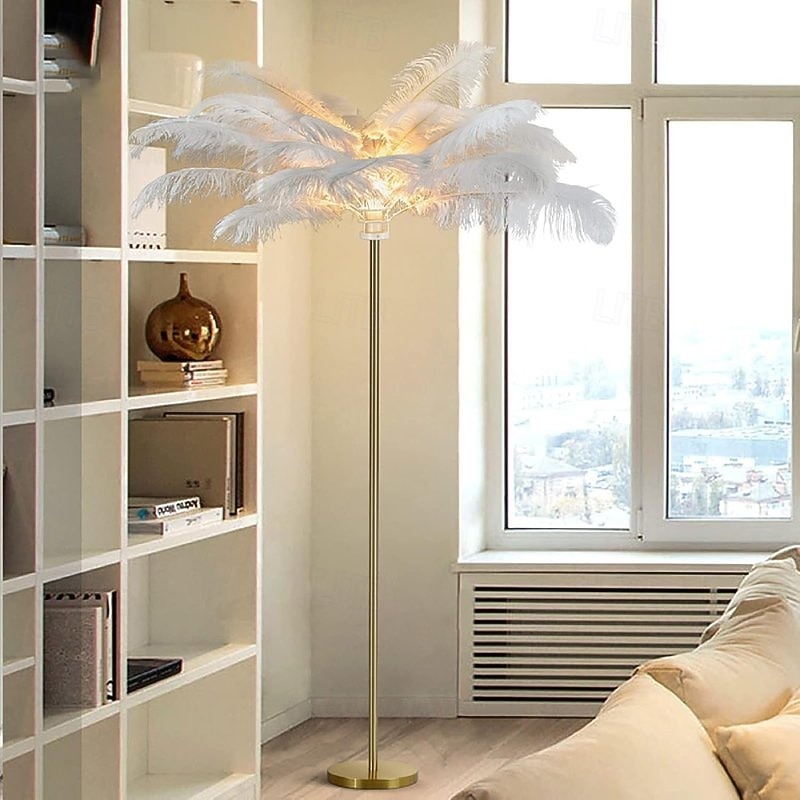 Feather Floor Lamp Feather LED Floor Lamp Iron Art Creative Nordic Bedroom Bathroom Living Room Wedding Study Floor Lamp Floor Lamp Home Decoration with Round Metal Base3