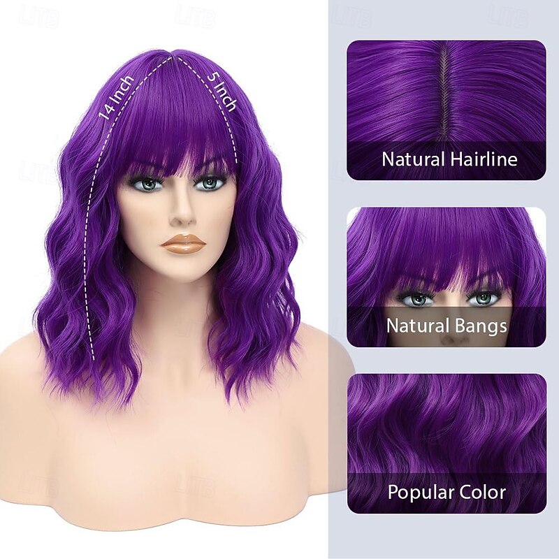 Wig with Bangs Short Wavy Wigs for Women Shoulder Length Curly Bob Wigs Heat Resistant Synthetic Wigs for Cosplay Daily Party Use2