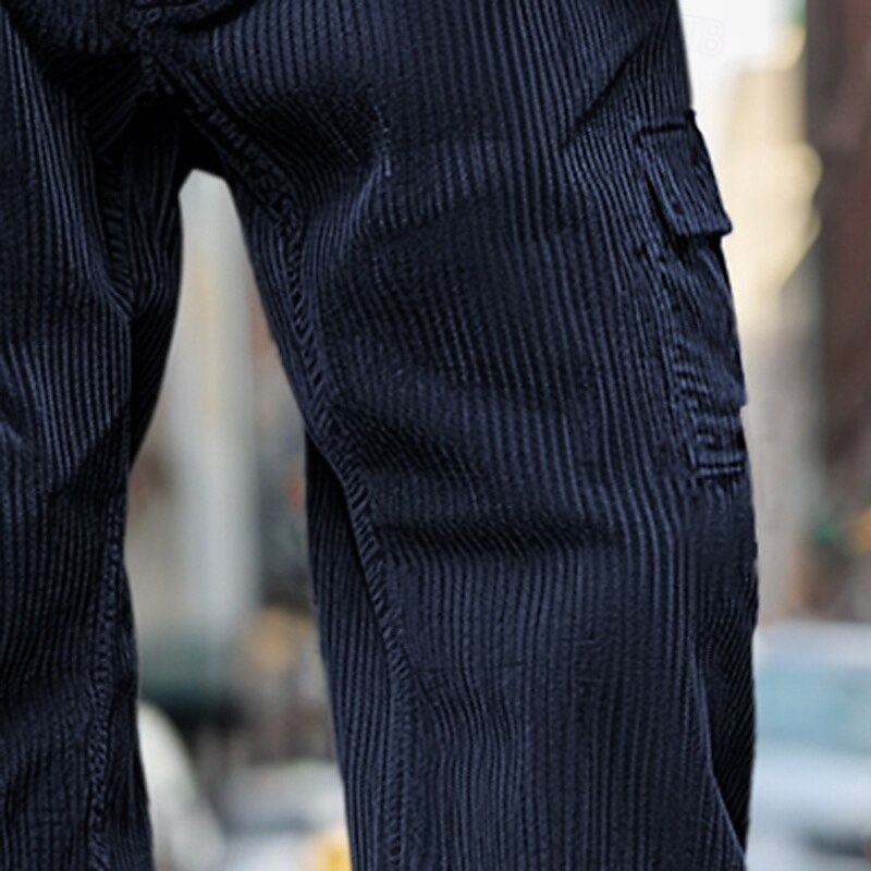 Men's Cargo Pants Corduroy Pants Trousers Baggy Pants Casual Pants Pocket Elastic Waist Straight Leg Plain Comfort Soft Full Length Outdoor Daily Going out Fashion Streetwear Black Royal Blue3