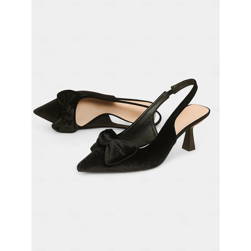 Women's Blue Velvet Pointed Toe Slingback Heels with Bow – Elegant High Heels for Formal Events and Parties4