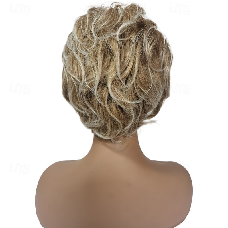 Pixie Layered Short Blonde Wig Short Curly Hair Wigs for White Women Black3