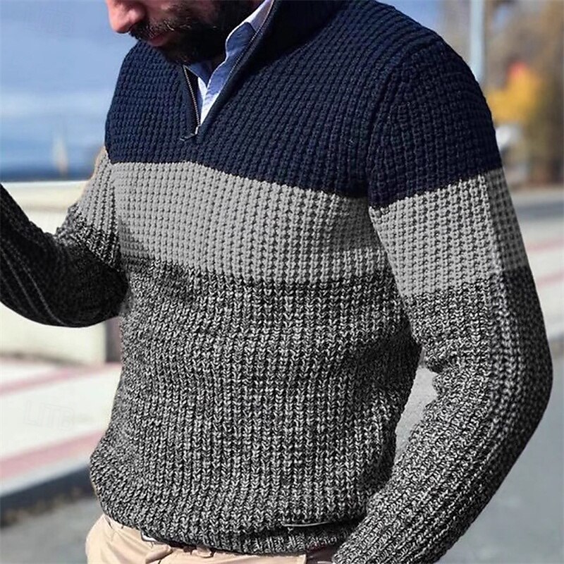 Men's Sweater Pullover Sweater Jumper Ribbed Knit Regular Knitted Slim Fit Plain Quarter Zip Modern Contemporary Work Daily Wear Clothing Apparel Winter Spring &  Fall Orange Gray S M L4