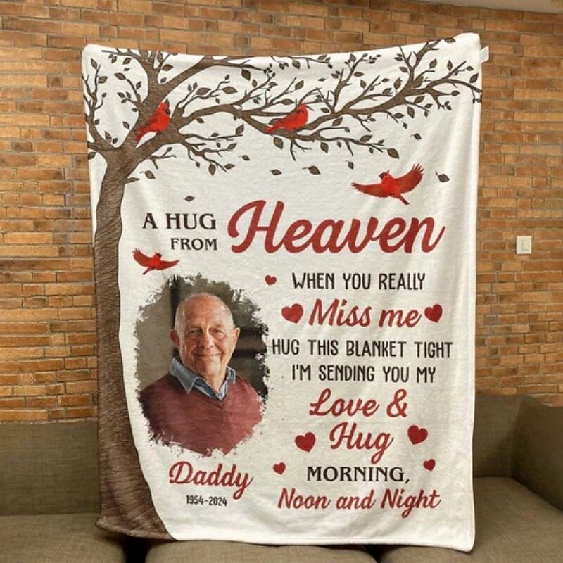 Memorial Blanket A Hug From Heaven Personalized Photo Blanket Soft and Cozy Memorial Throw Thoughtfully Customized with Photos Ideal for Remembrance Comfort and as a Heartfelt Gift