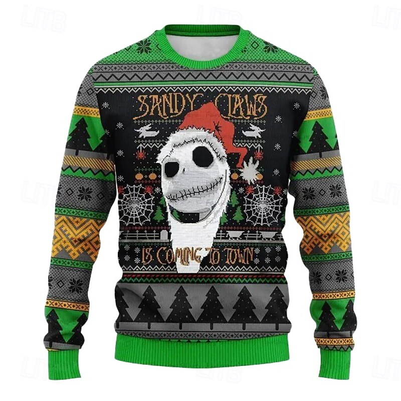Nightmare Jack Skellington Pullover Funny Christmas Sweatshirt 3D Christmas Funny For Couple's Men's Women's Adults' Christmas Carnival 3D Print Party Festival2