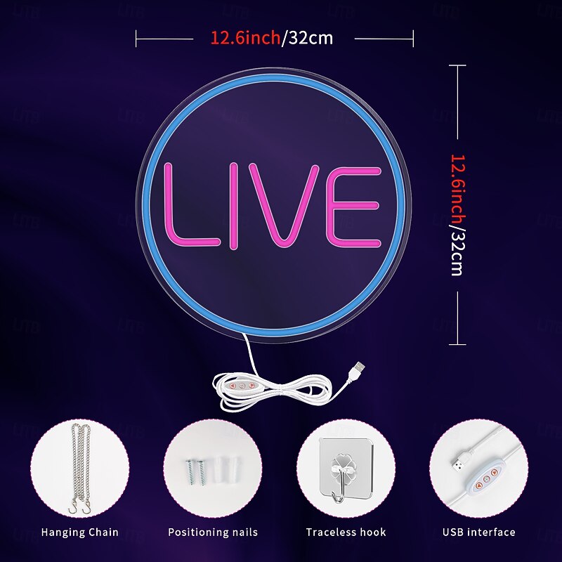 LIVE Neon Signs Lights, LED Live On Air Neon Lights, Round Led Sign Lights for Gamers - Cool Live Streaming/Recording Sign for Studio, Wall, Bedroom, Game Room Decor2