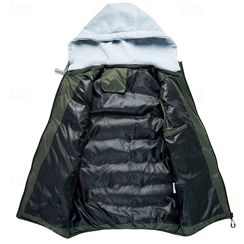 Men's Puffer Vest Daily Wear Vacation Going out Fashion Basic Spring &  Fall Zipper Polyester Comfortable Plain Zipper Hooded Regular Fit Black Yellow Red Green Vest2